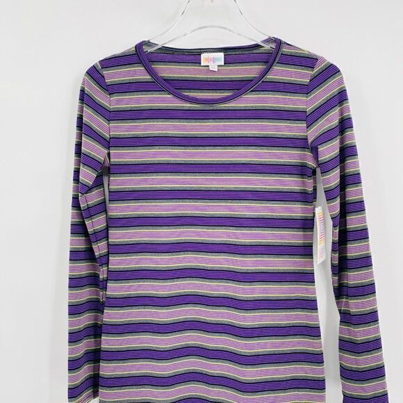 NWT Lularoe Size XS Purple Striped Long Sleeve Debbie Sheath Dress Midi - Picture 2 of 7